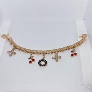 Bag Chain With Charm Gold Tone with Floral 🌸& Cherries 🍒 Accents
